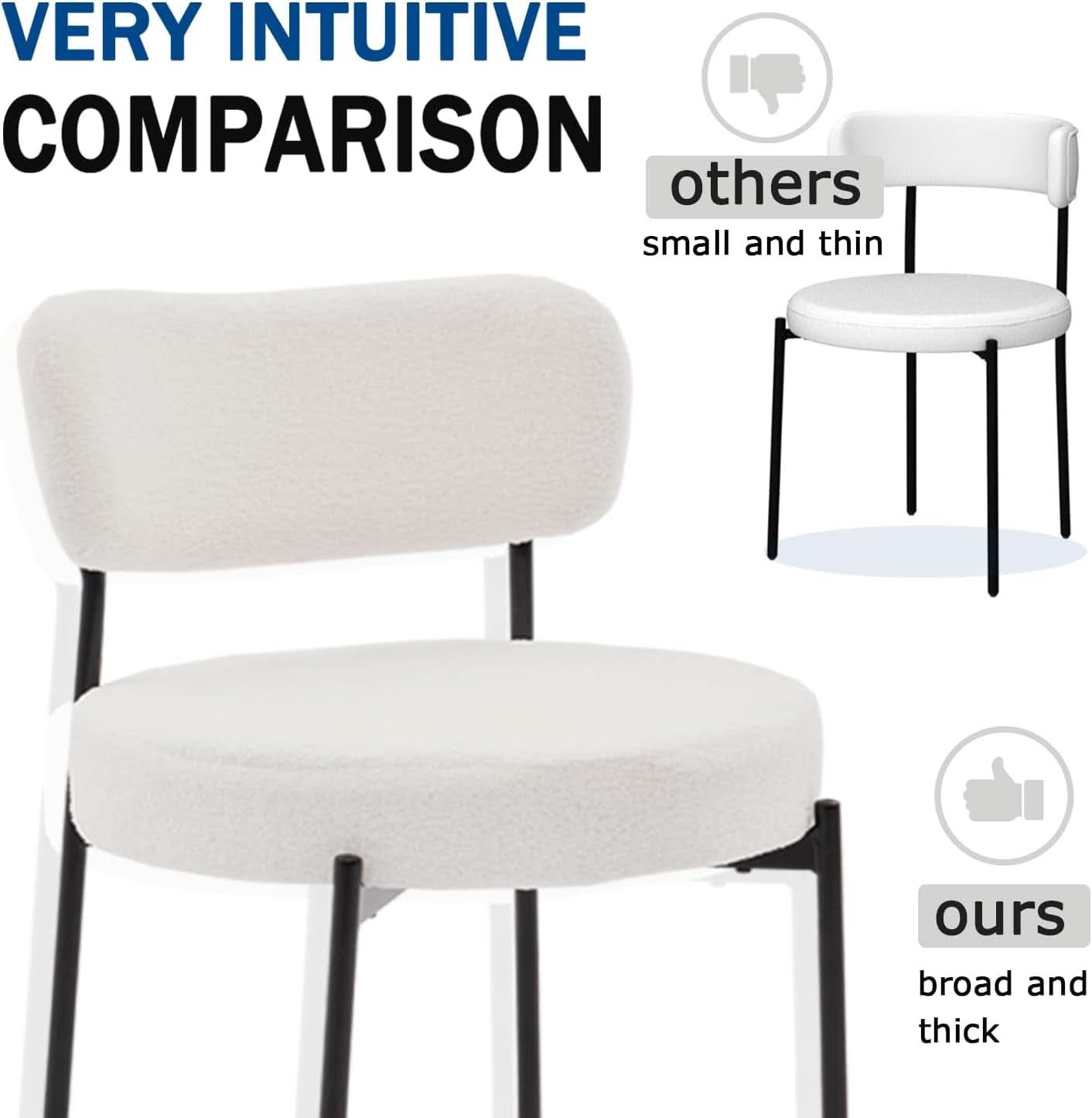 White Boucle Upholstered Dining Chairs With Cushions