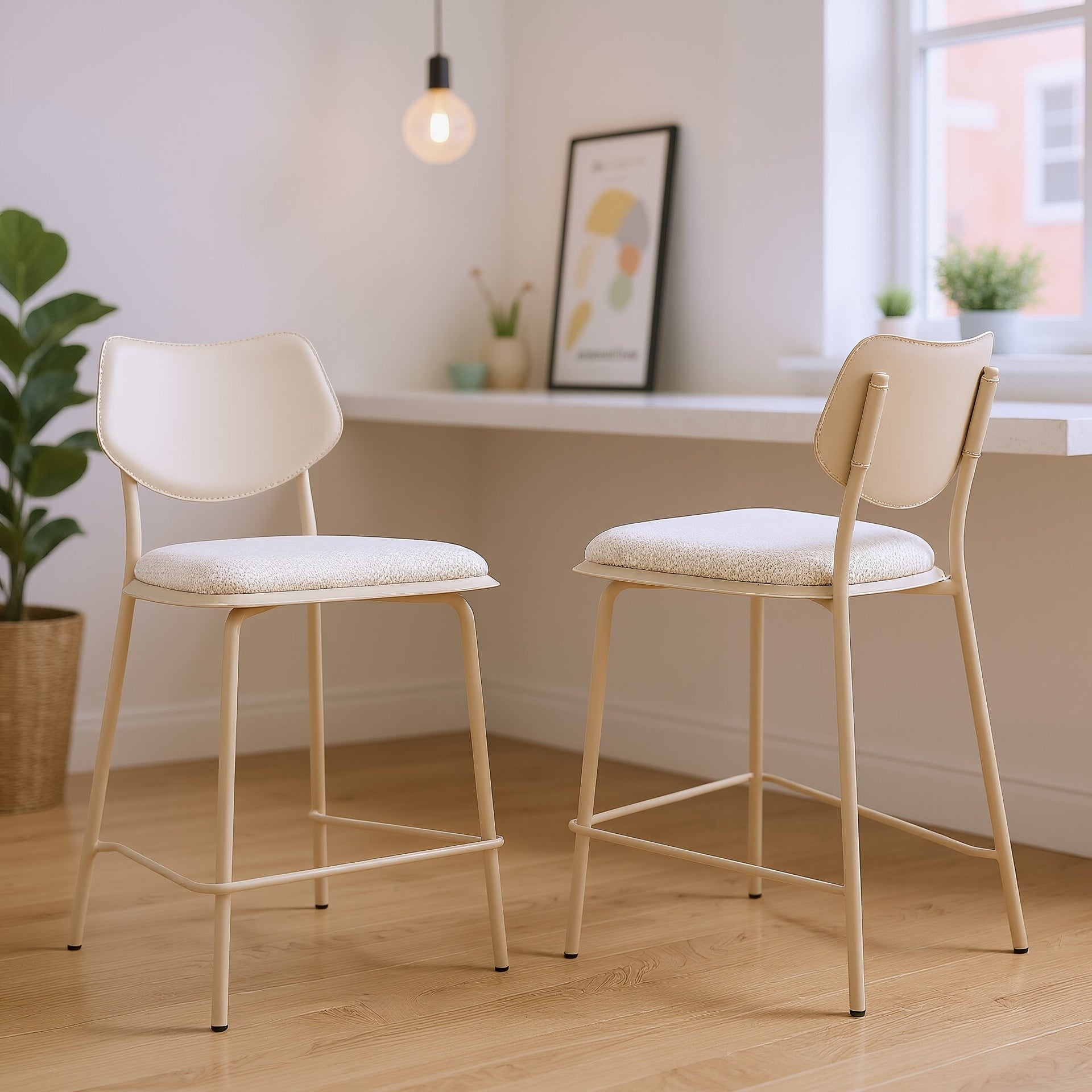 Zeal Counter Stool (Set of 4) Light Gray & Beige