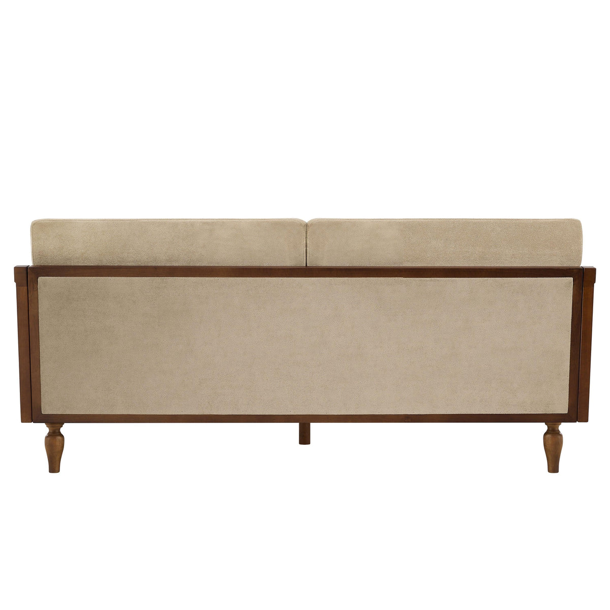 Modern Light Brown Chenille 3-Seater Sofa with Solid Wood Frame & Rattan Arms