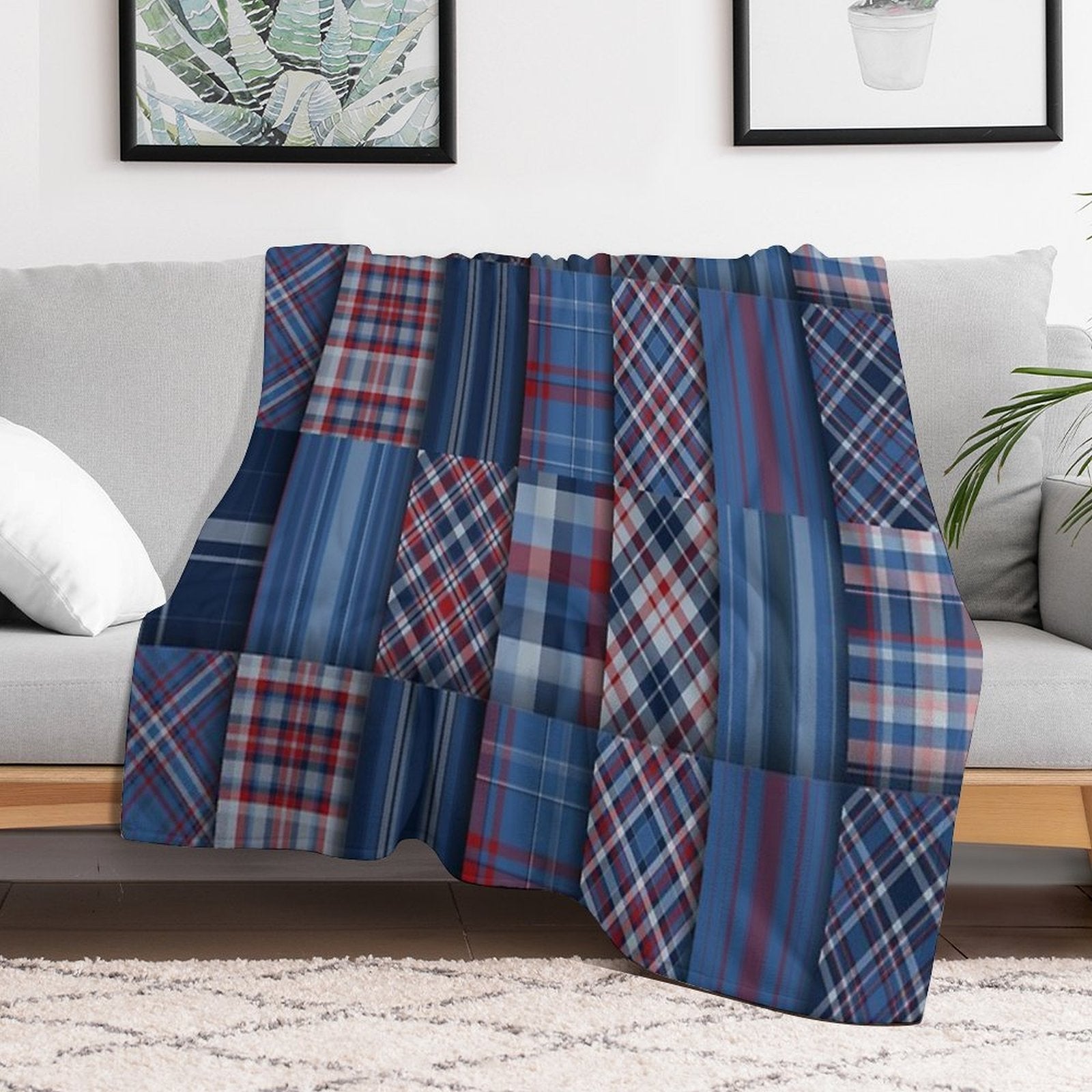 Plaid Tartan Red And Blue Quick-dry Throw Blanket