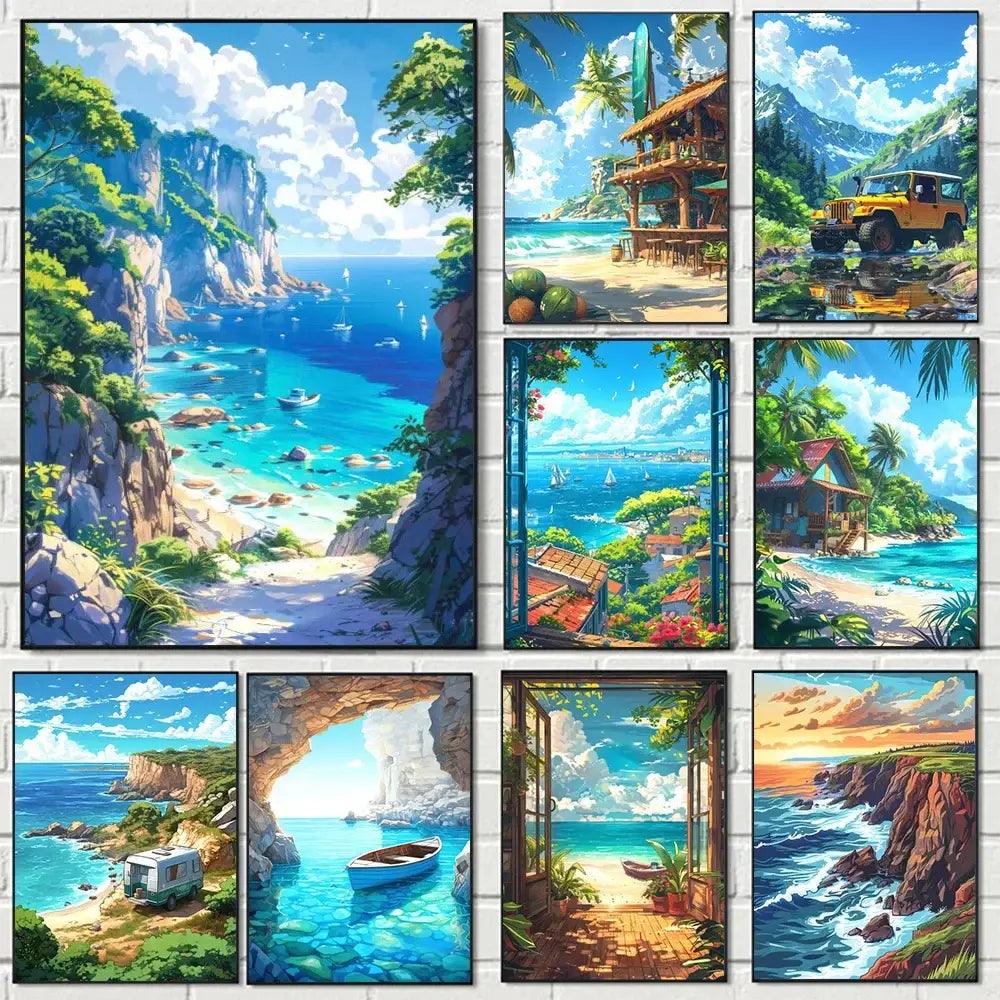 Blue Coastal Canvas Posters