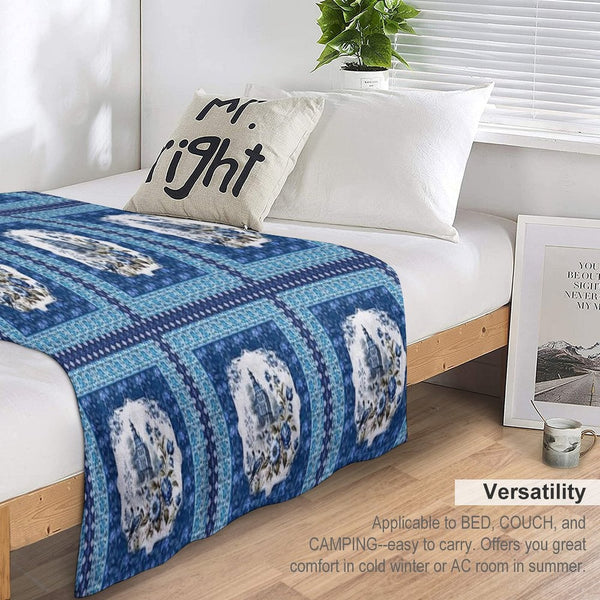 Elegant Floral Chinoiserie Blue And Turquoise Tile Eco-conscious Throw Blanket