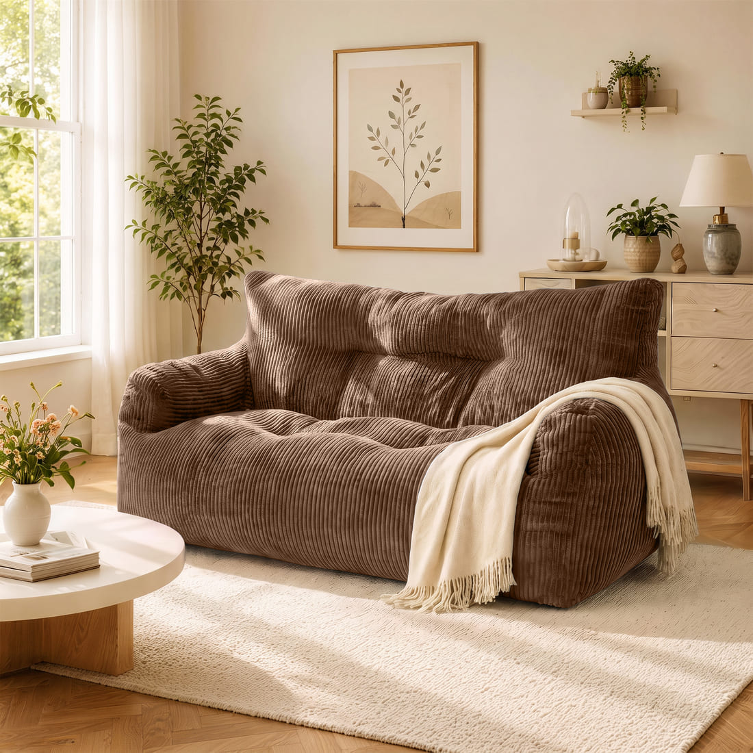 Pamapic 2-Seat Structured Big Bean Bag Chairs for Adult