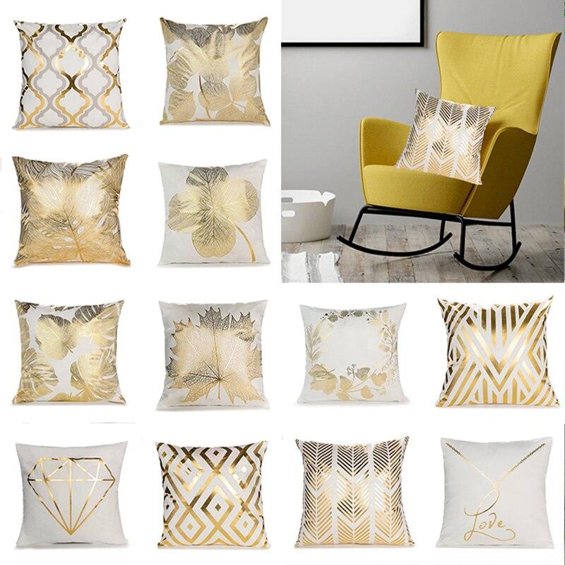 Beautiful Gold Print Pillow Cover Home Cotton Modern Decorative Pillowcase Gold Cushion Cases Decorative Cushions For Sofa Seat Covers Pillow Case