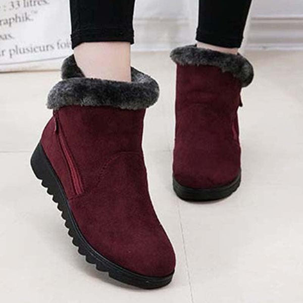 Beautiful Red Womens Ankle Boots New Fashion Waterproof Platform Winter Warm Snow Boots Outdoor Warm Mid-Calf Boot Non-Slip Water Resistant Winter Cold Weather Elegant Shoes