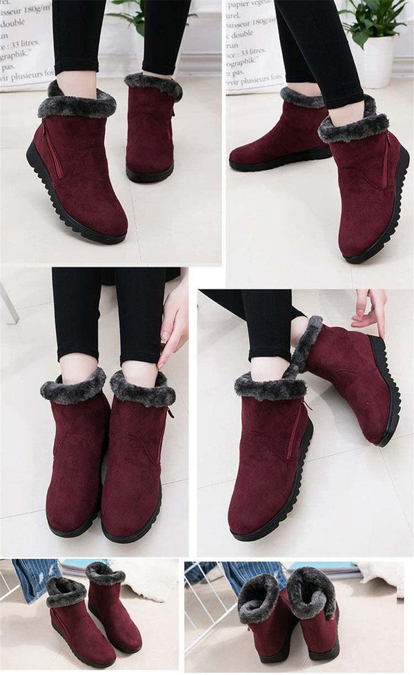 Beautiful Red Womens Ankle Boots New Fashion Waterproof Platform Winter Warm Snow Boots Outdoor Warm Mid-Calf Boot Non-Slip Water Resistant Winter Cold Weather Elegant Shoes