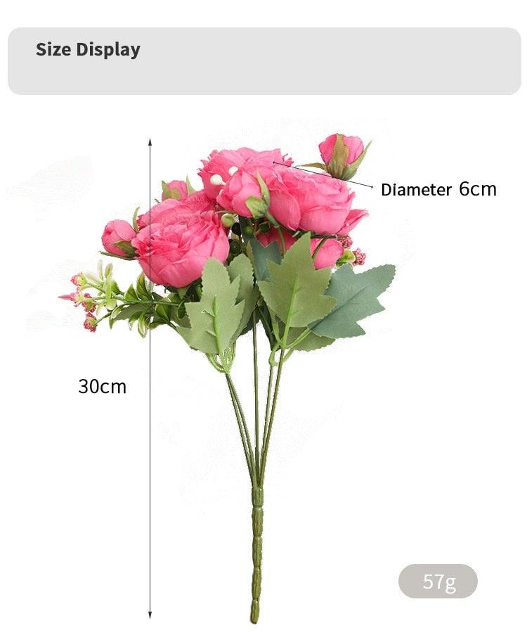 Beautiful Rose Peony Artificial Silk Eucalyptus Fake Flowers Small bouquet Flores Home Party Spring Wedding Decoration Artificial Silk Rose Flower Bouquet Lifelike Fake Rose for Wedding Home Party Decoration Event Gift