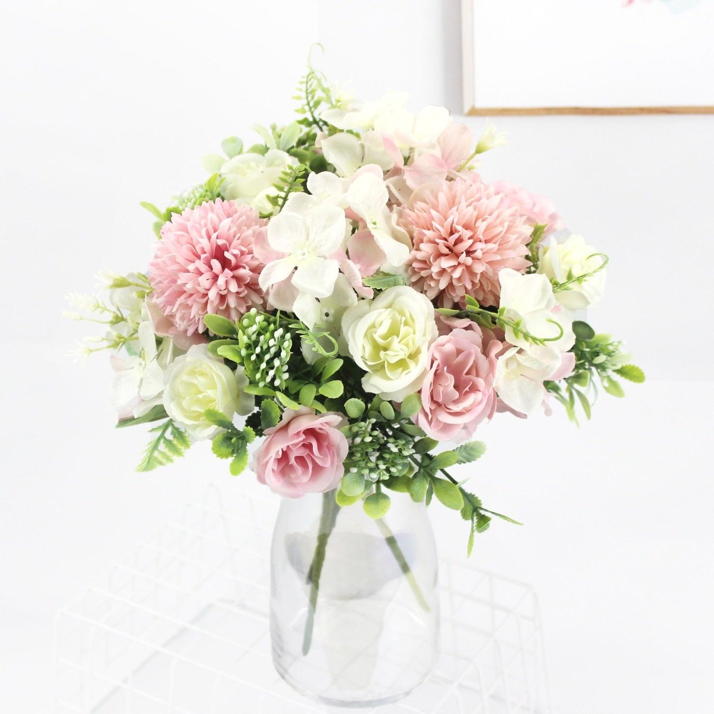 Beautiful Silk Hydrangeas Artificial Wedding Flowers For Bride Hand Silk Blooming Peony Fake Flowers Home Decoration