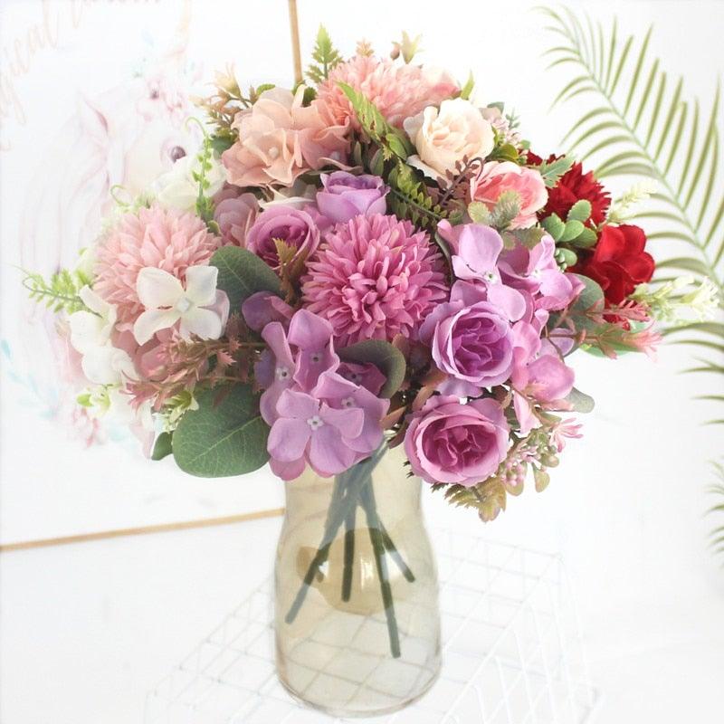 Beautiful Silk Hydrangeas Artificial Wedding Flowers For Bride Hand Silk Blooming Peony Fake Flowers Home Decoration