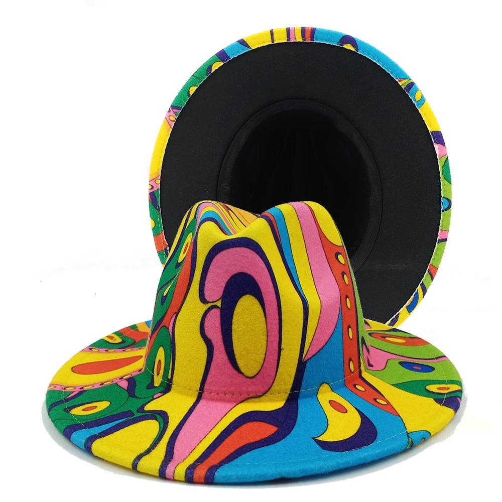 Beautiful Two Tone Luxury Fedora Hat Men's and Women's Hat Unique Retro Design Men's Fedoras Hat Colorful Fedoras Jazz Cap Elegant Soft Hat Wide Brim Party Hats 56-58CM