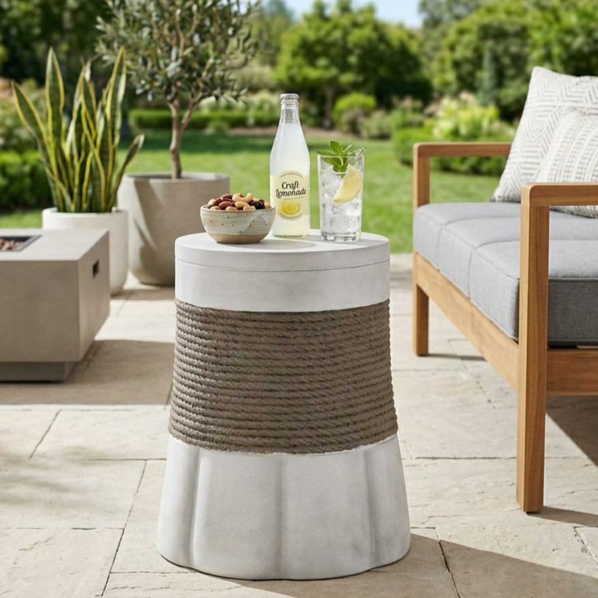 Modern Twisted-Base Terrazzo-Speckled MGO Side Table