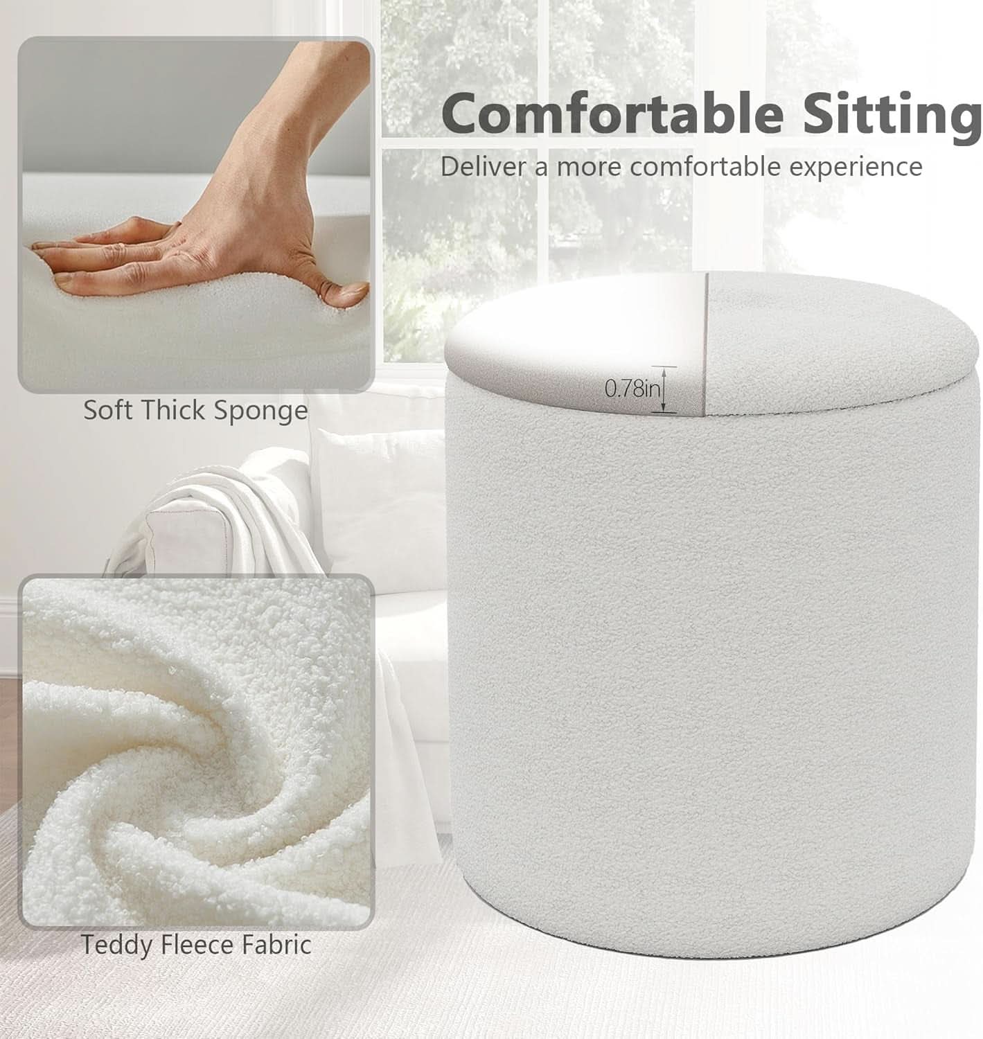 White Storage Ottoman Pouf With Hidden Compartment