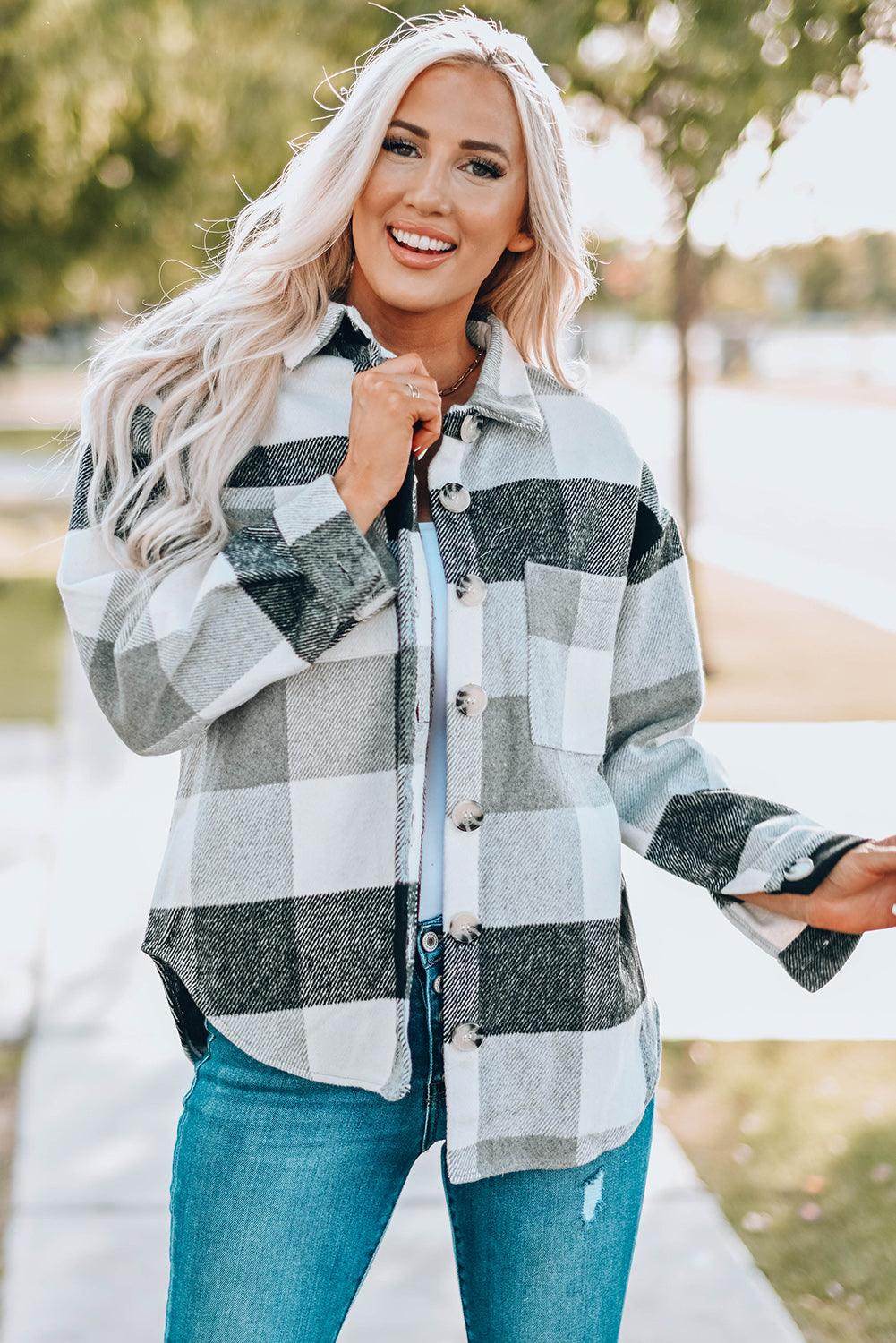 Plaid Button Up Dropped Shoulder Jacket for Women Stylish