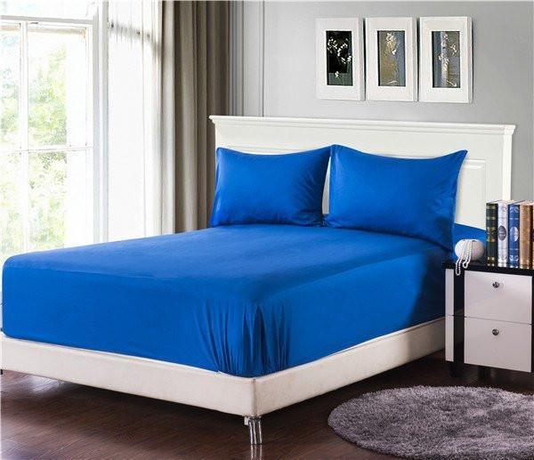 Tache 2 to 3 PC Cotton Solid Deep Blue Bed Sheet set (Fitted Sheet)