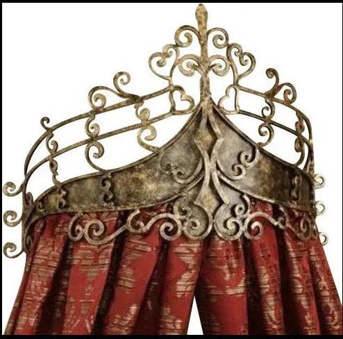 Dark Antique Gold Scroll Tester Bed Crown With Tole Inset - Gifts for You 'n Me