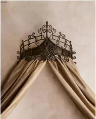 Dark Antique Gold Scroll Tester Bed Crown With Tole Inset - Gifts for You 'n Me