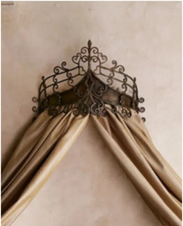 Dark Antique Gold Scroll Tester Bed Crown With Tole Inset