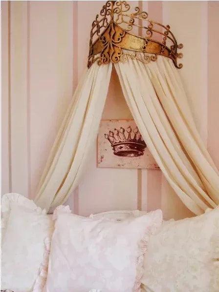 Dark Antique Gold Scroll Tester Bed Crown With Tole Inset - Gifts for You 'n Me