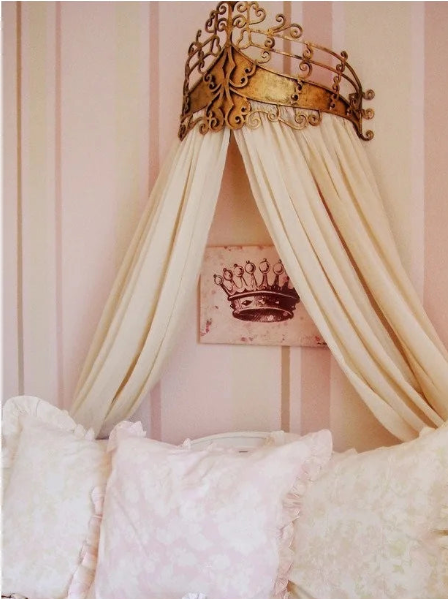 Dark Antique Gold Scroll Tester Bed Crown With Tole Inset