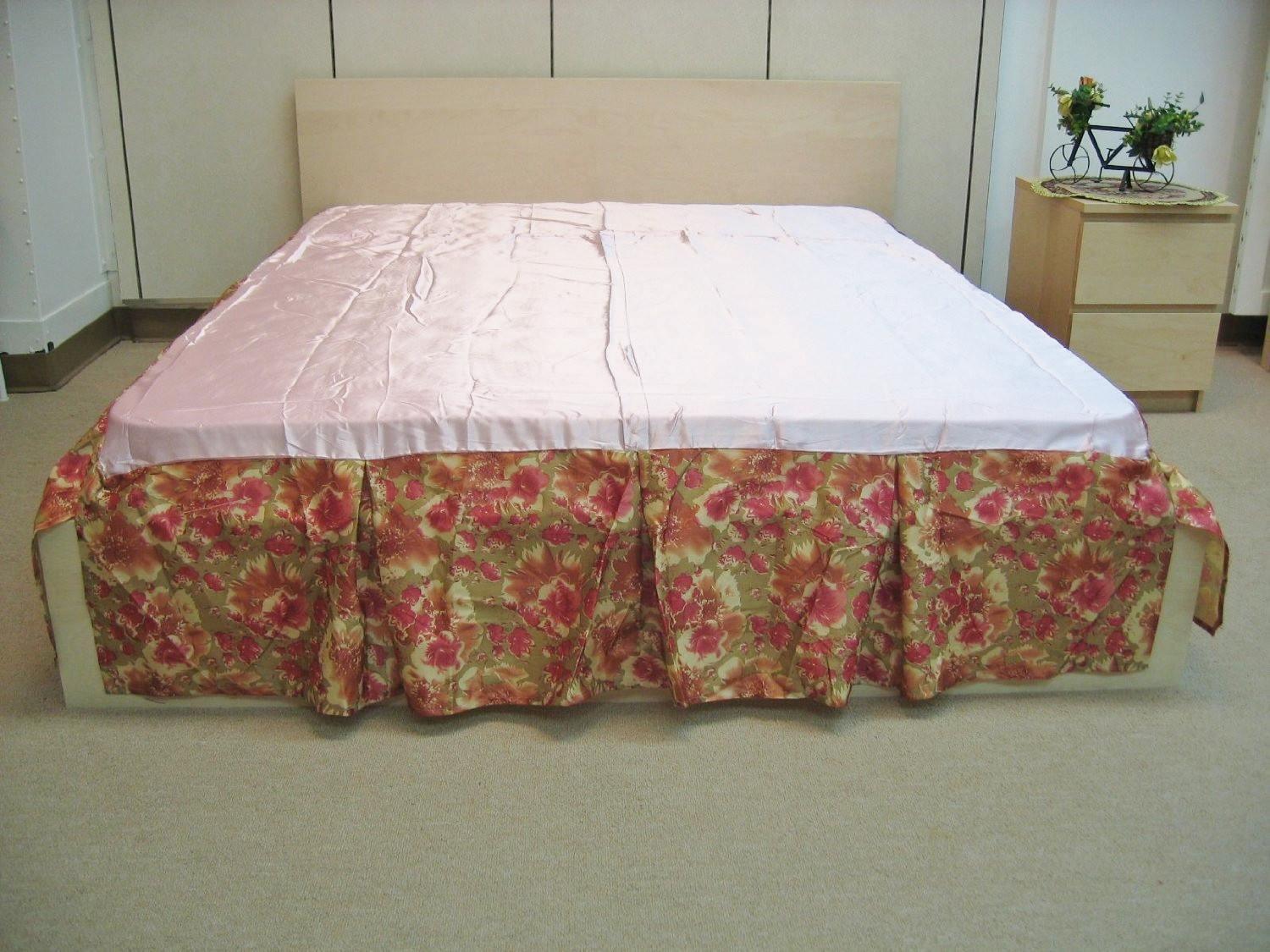 DaDa Bedding Sunrise Hibiscus Floral Dust Ruffle Pleated Satiny Pink Bed Skirt - 14