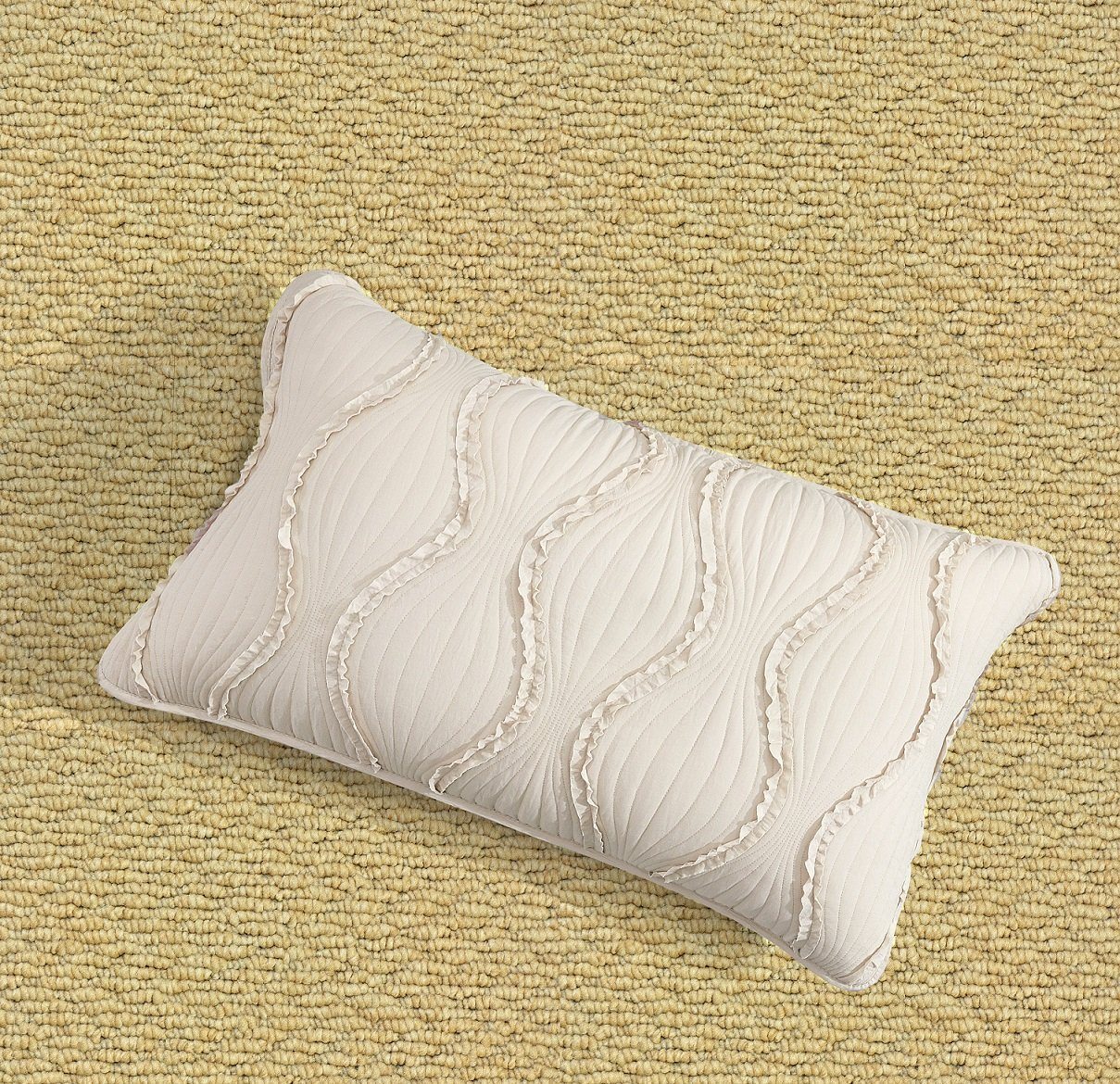 DaDa Bedding Soft Charming French Country Ruffles Quilted Cotton Bedspread Set - Ivory Cream Tan (JHW873)