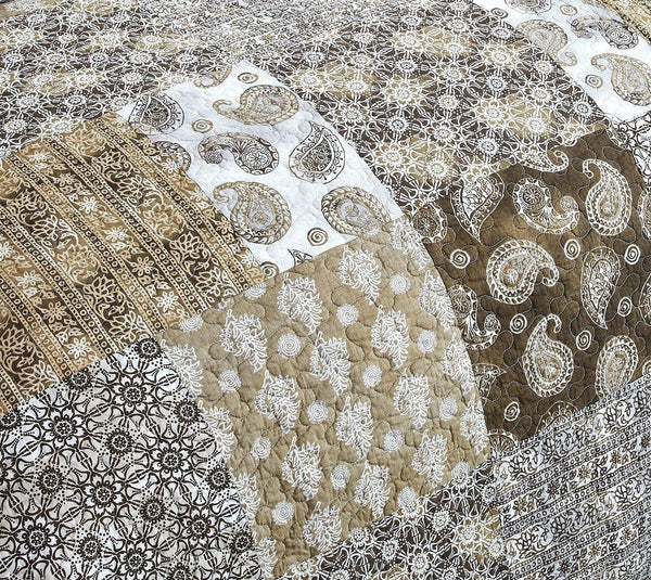 DaDa Bedding Bohemian Olive Brown Moroccan Paisley Floral Filigree Patchwork Cotton Bedspread Set (JHW-885)