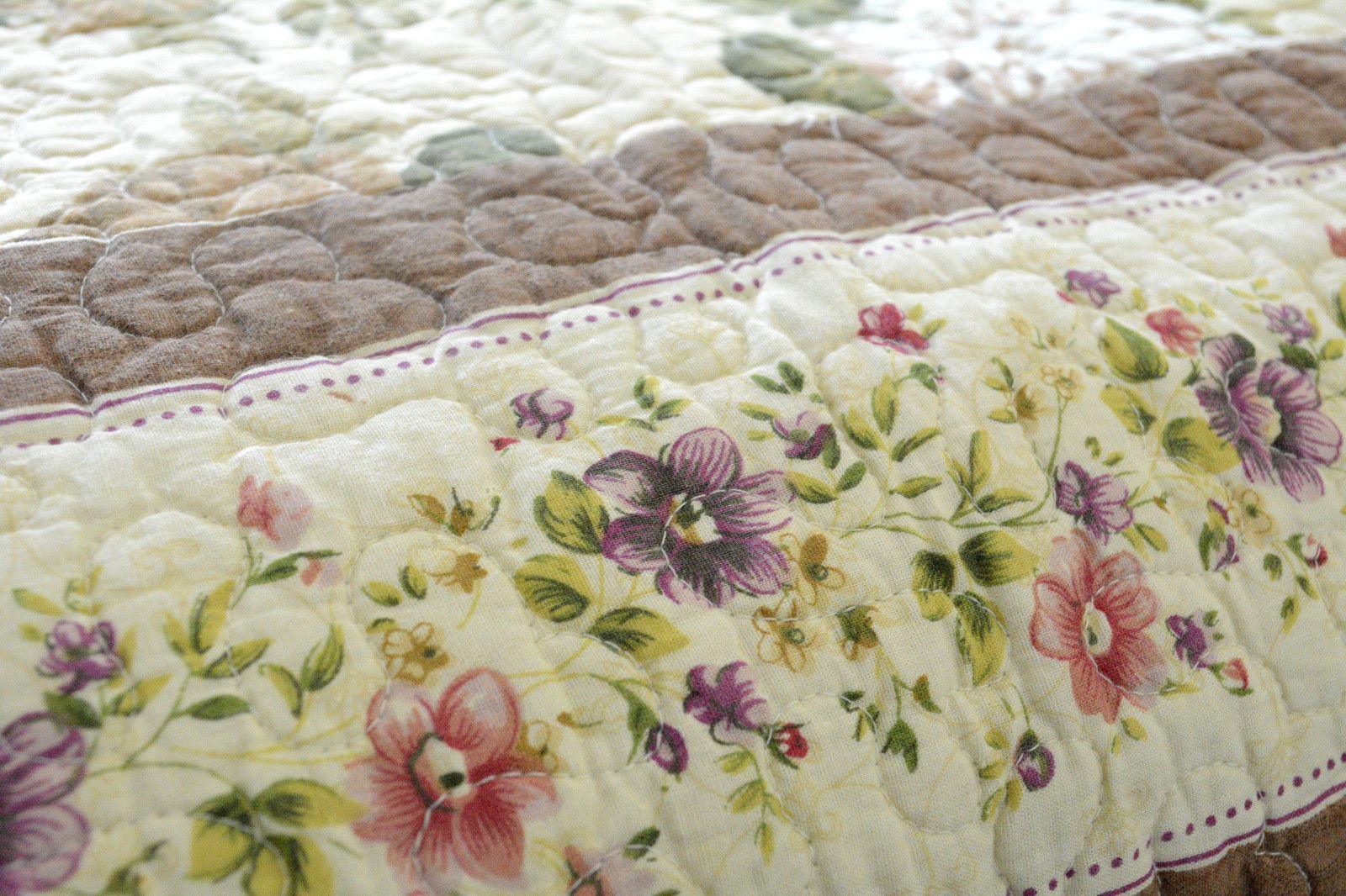 DaDa Bedding Vintage Cottage Rose Garden Floral Ivory Yellow Cotton Scalloped Quilted Bedspread Set (DXJ103478)