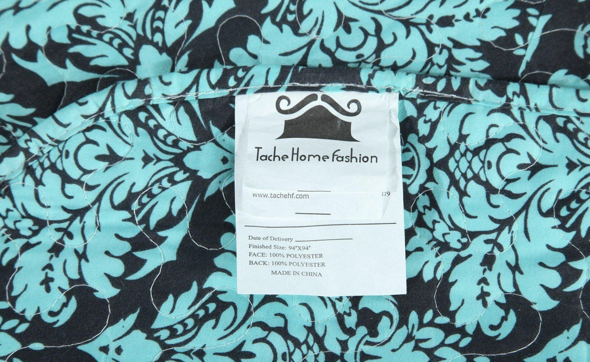 Tache Damask Ornate Baroque Teal Turquoise Blue Green Scalloped Quilt Set (SD-3300)