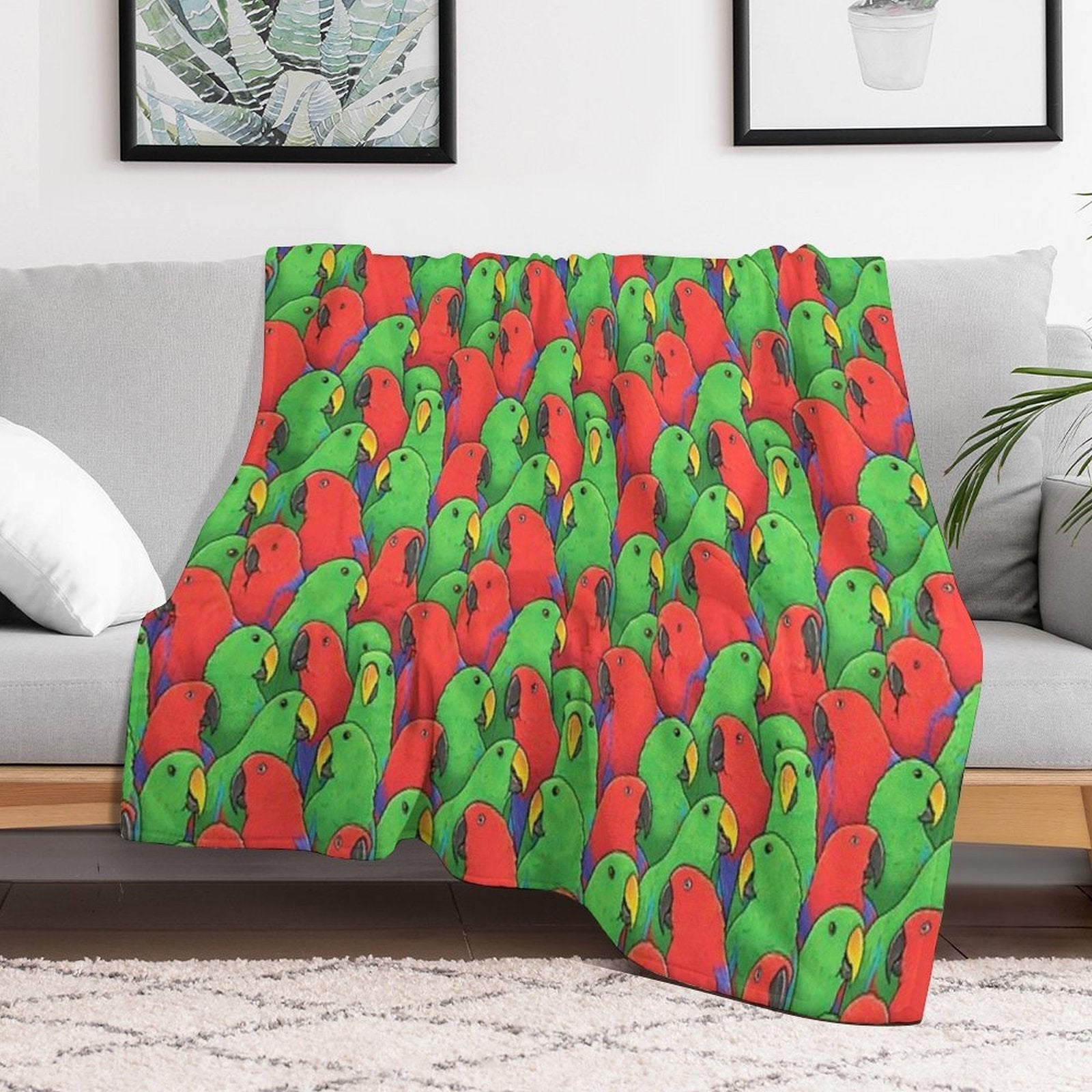 Male And Female Eclectus Parrots Sustainable Throw Blanket