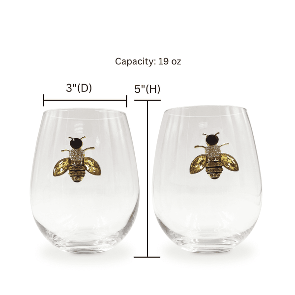 Jeweled Bee Stemless Wine Glasses
