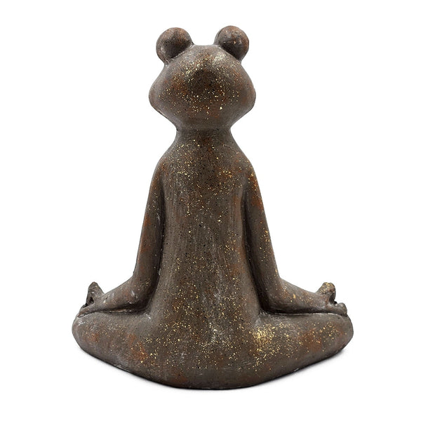Brown Magnesium Yoga Frog Figurine with Gold Accents Decorative Meditation Statue
