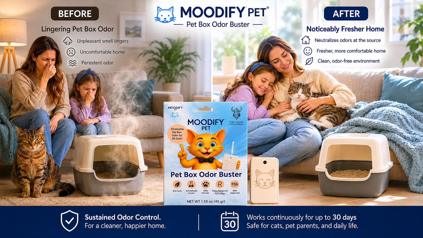 MoodifyPet Cat Litter Box Odor Neutralizer — 3 Pack (Multi-Cat)