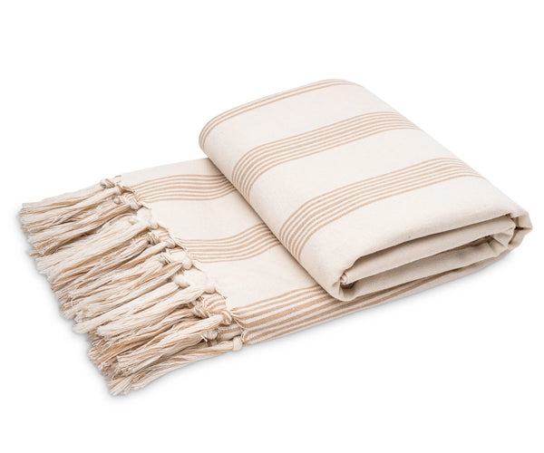 Beige Throw Striped Cotton Sofa Throw