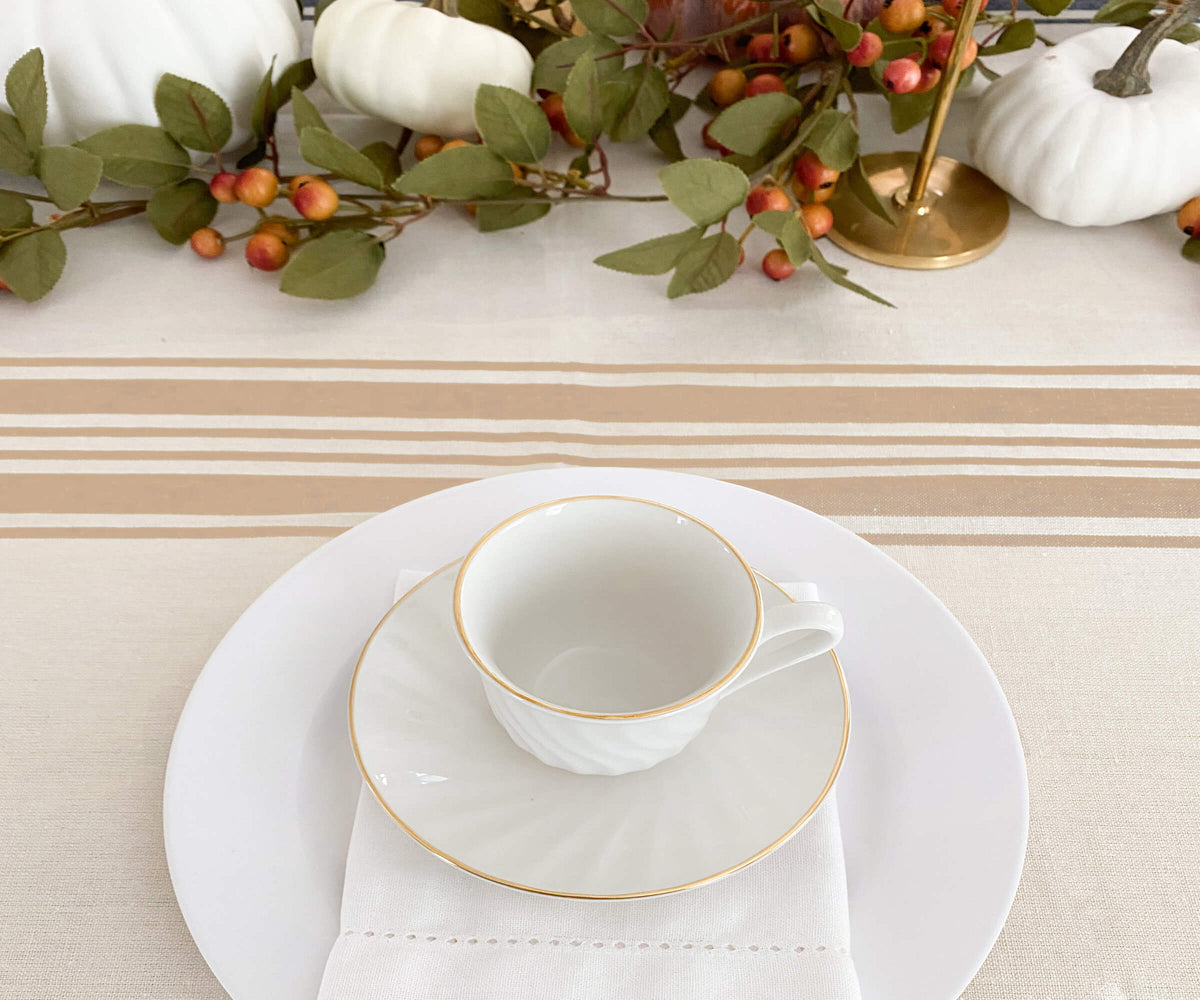 Beige Striped Round Tablecloth