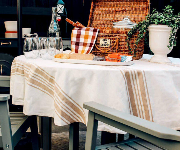 Beige Striped Round Tablecloth