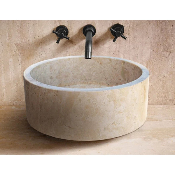 Natural Stone Beige Travertine Vessel Sink Honed  (D)16