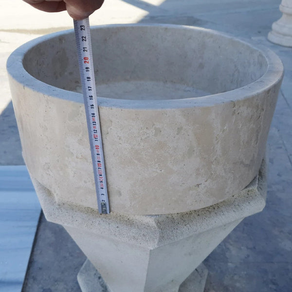 Natural Stone Beige Travertine Vessel Sink Honed  (D)16