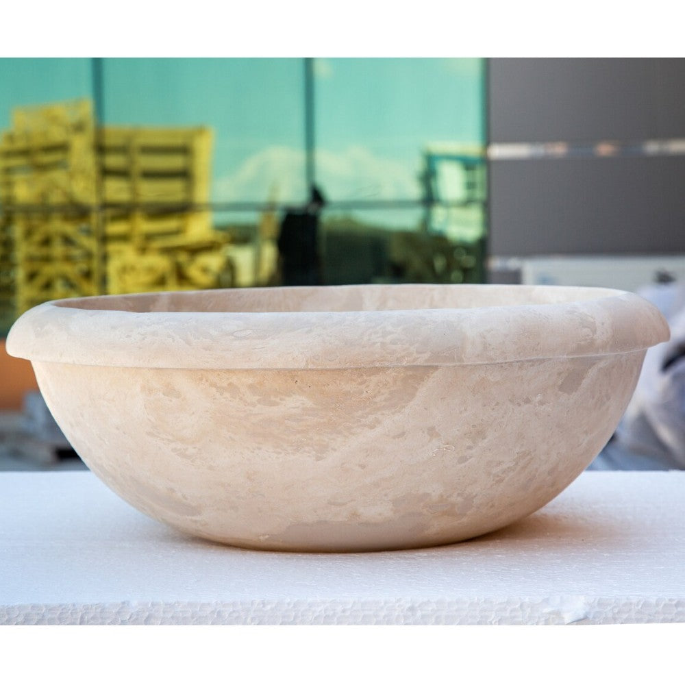 Beige Travertine Natural Stone Drop-in Sink Honed and Filled (D)16