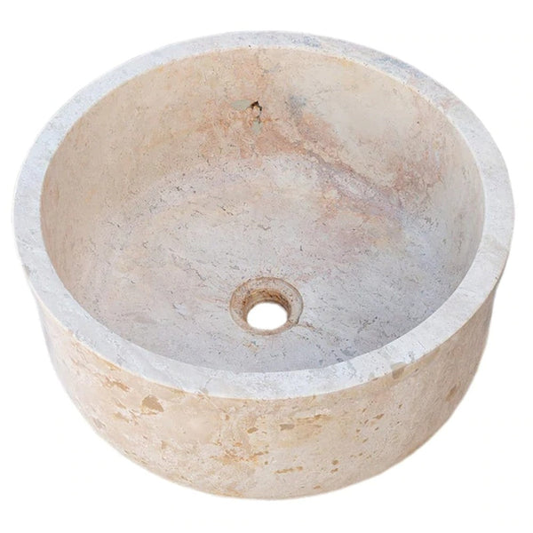 Natural Stone Beige Travertine Self-Rimming Drop-in Vessel Sink Polished (D)16