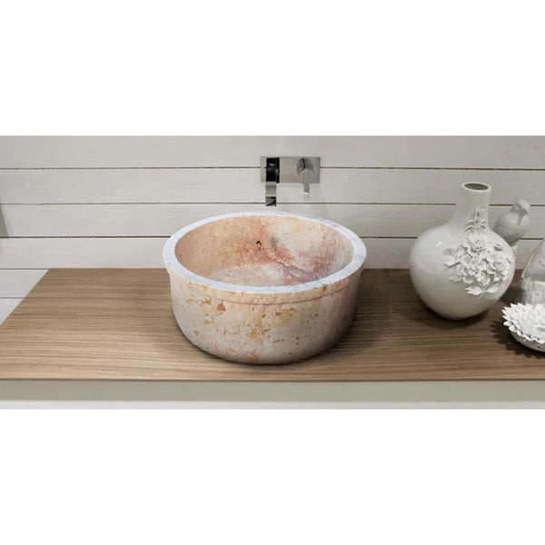 Natural Stone Beige Travertine Self-Rimming Drop-in Vessel Sink Polished (D)16