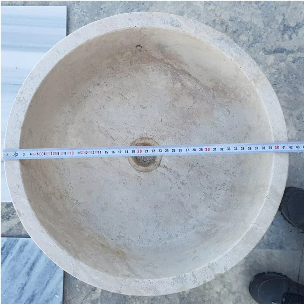 Natural Stone Beige Travertine Self-Rimming Drop-in Vessel Sink Polished (D)16