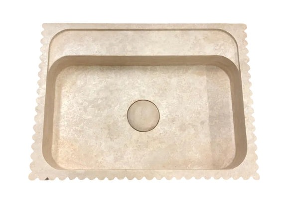 Beige Travertine Rectangular Wall-mount Bathroom Sink Fluted (W)20