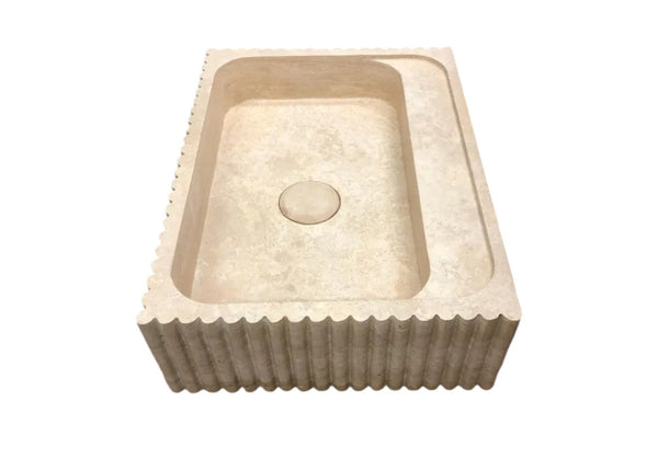 Beige Travertine Rectangular Wall-mount Bathroom Sink Fluted (W)20