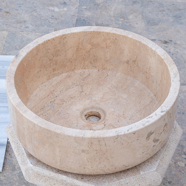 Natural Stone Beige Travertine Vessel Sink Honed  (D)16