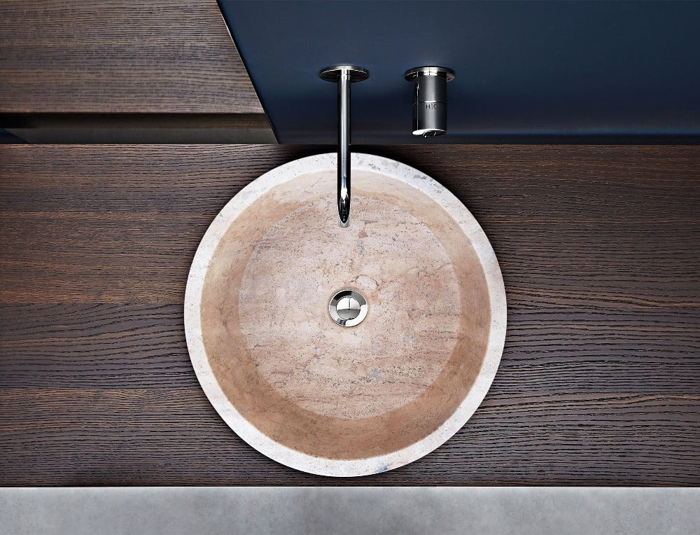 Natural Stone Beige Travertine Vessel Sink Honed  (D)16