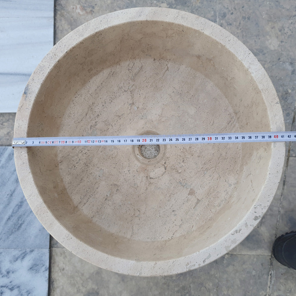 Natural Stone Beige Travertine Vessel Sink Honed  (D)16