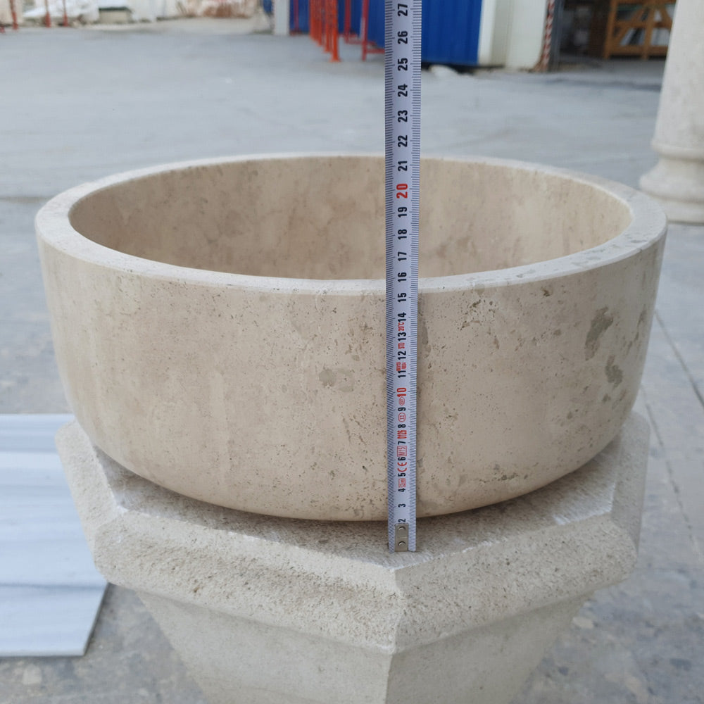 Natural Stone Beige Travertine Vessel Sink Honed  (D)16