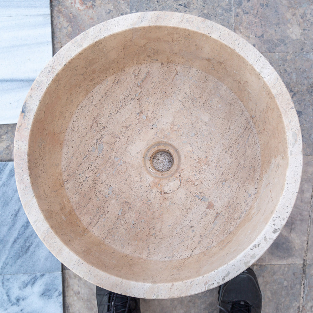 Natural Stone Beige Travertine Vessel Sink Honed  (D)16