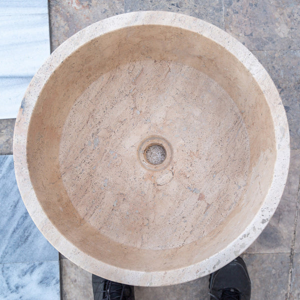 Natural Stone Beige Travertine Vessel Sink Honed  (D)16