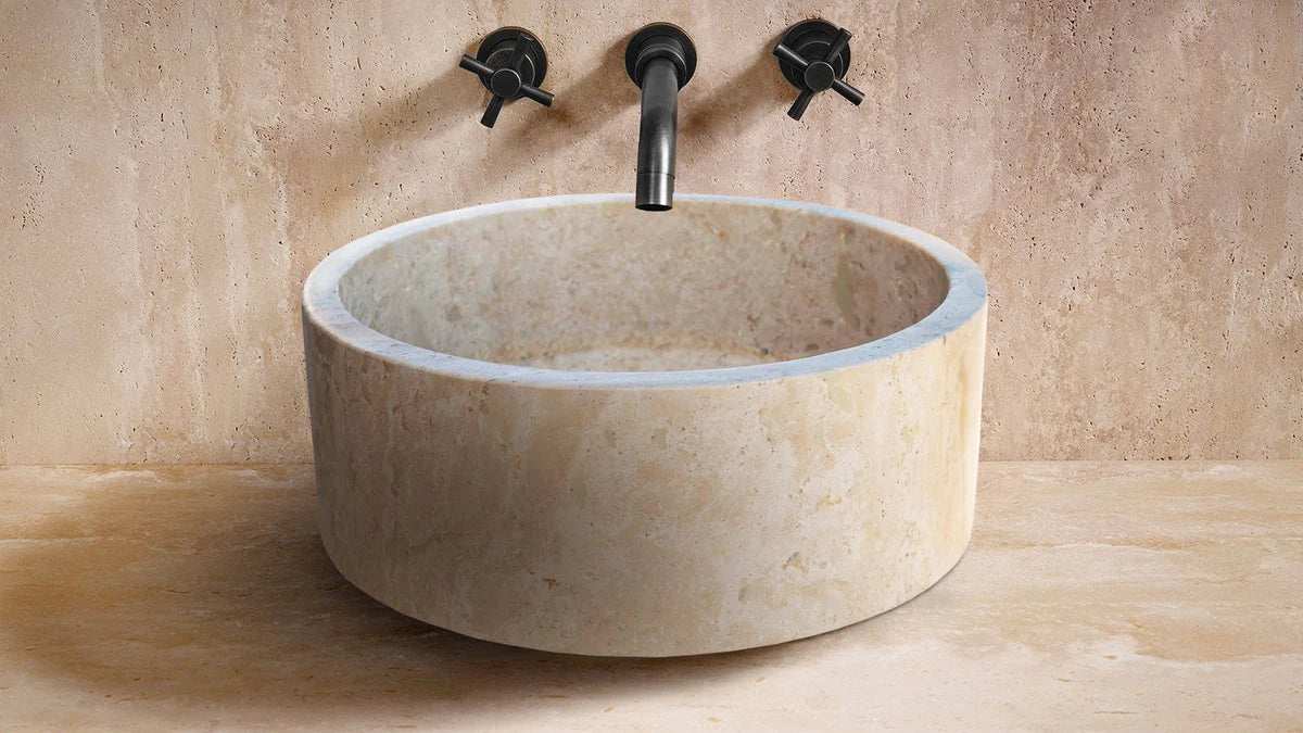 Natural Stone Beige Travertine Above Vanity Bathroom Sink Honed (D)16